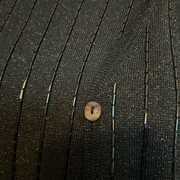 C'est City silk metallic beaded sweater set V cardigan over tank black knit - Picture 8 of 14